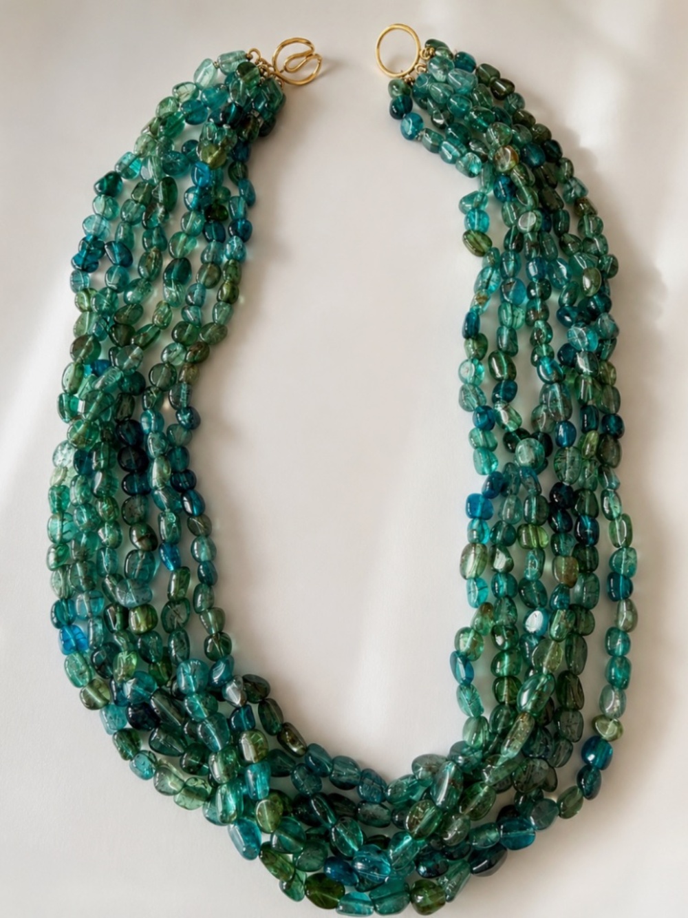Vintage Linda Bergman Six-Strand Natural Gemstone Necklace with 14K Gold Clasp
